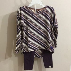 Burts Bees Kids Girl 3T Organic Purple Diagonal Stripe Top and Leggings Set
